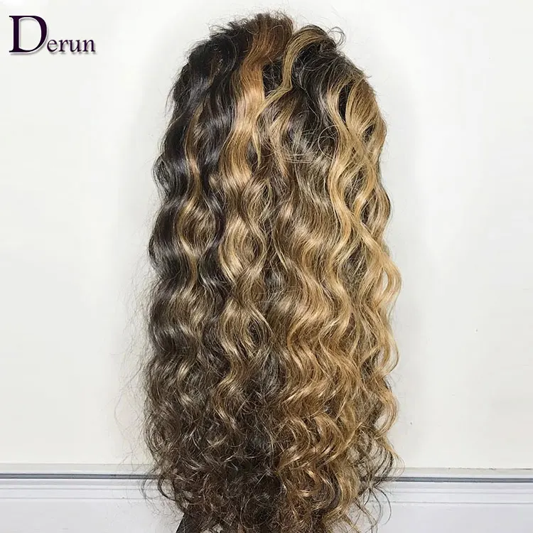 Derun New Desgin Brazilian Remy Human Hair Ombre 1B/27 Color Pre Plucked Curly 360 Lace Wig With Baby Hair