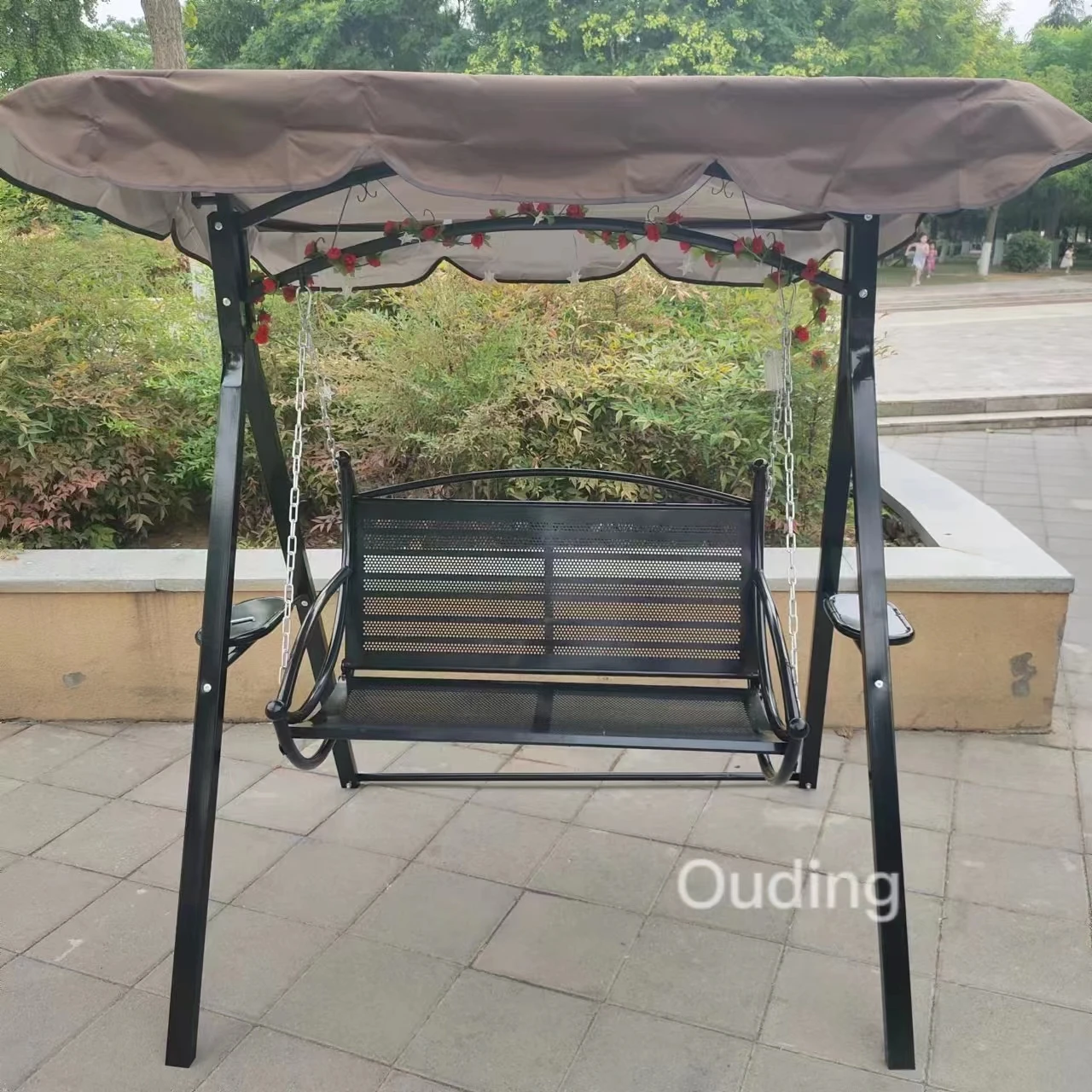 Patio Steel Two/Three Person Canopy Swing Chair Hammock Seat Cushioned Comfortable Seats Garden Swing