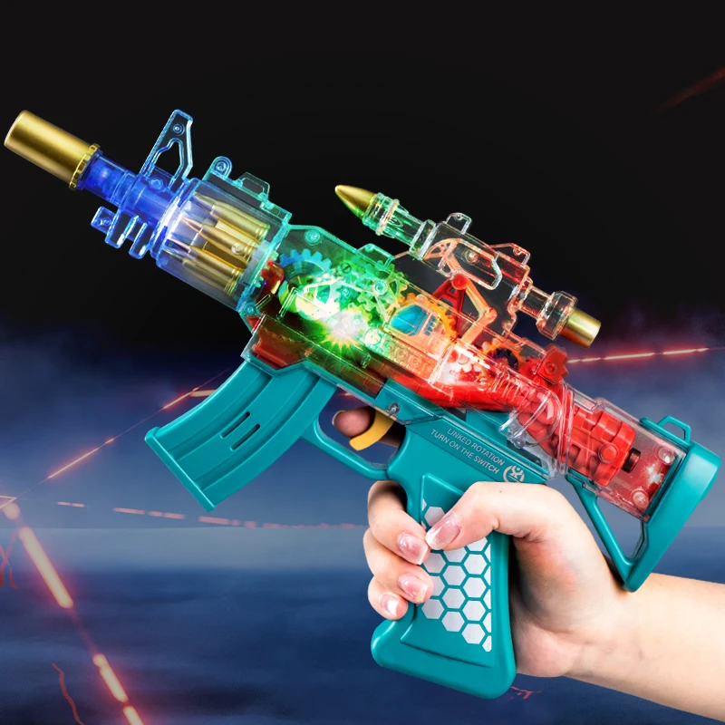 Electric gear toy guns wholesale realistic pistol with colorful light and combat sound electronic toy for kids