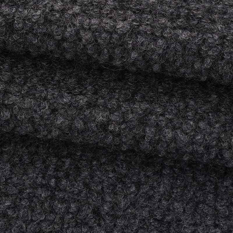 Long hair trench coat wool polyester blend fabric 750 g/m worsted knitted tweed wool  fabric