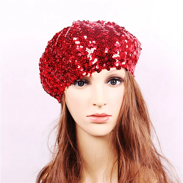  Sequins berry fashion hats wholesale circular sequined flat-topped monochromatic color can be customized factory