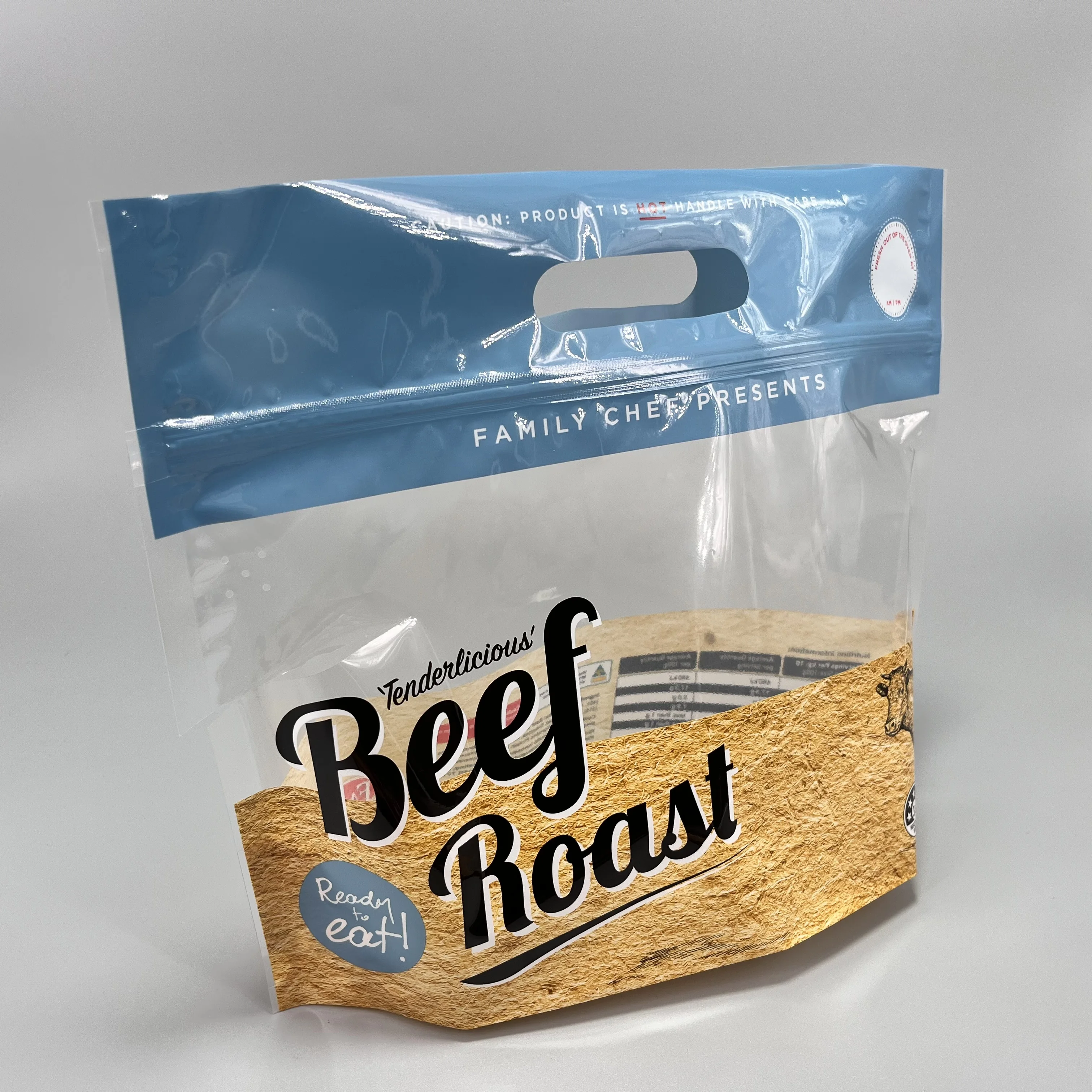 Custom Clear Roasted Chicken Bag Food Packaging Beef Pork Crispy Poultry Meat Stand Up Ziplock Pouch