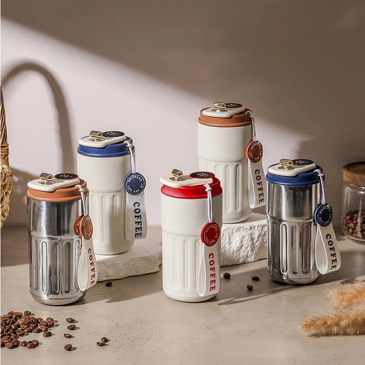 Custom 450 ml 304 Stainless Steel Travel Coffee Tumbler Thermal Insulated Coffee Mug Cup with Smart Lid for Water and Tea