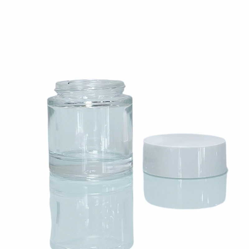 Cream unique thick heavy bottom container 15g 30g 0.5oz 1.7oz transparent glass jar with white lid