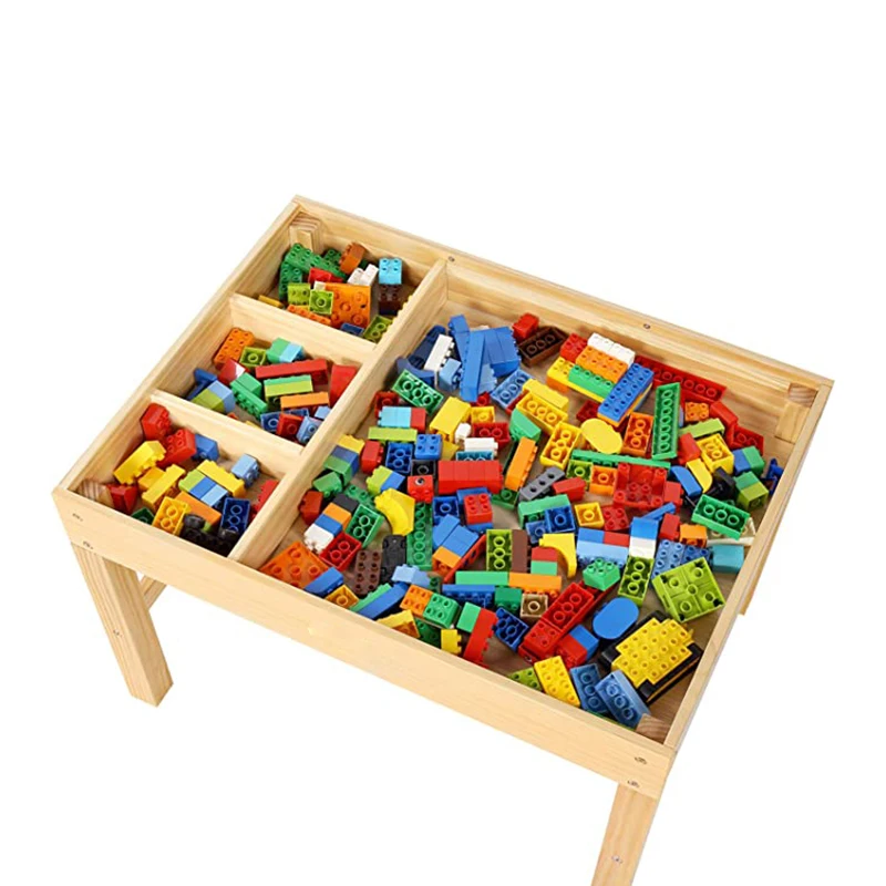 Large 2 in 1 Kids Activity Table with Storage Box for Children Solid Wood Play Tables Desk For Lego