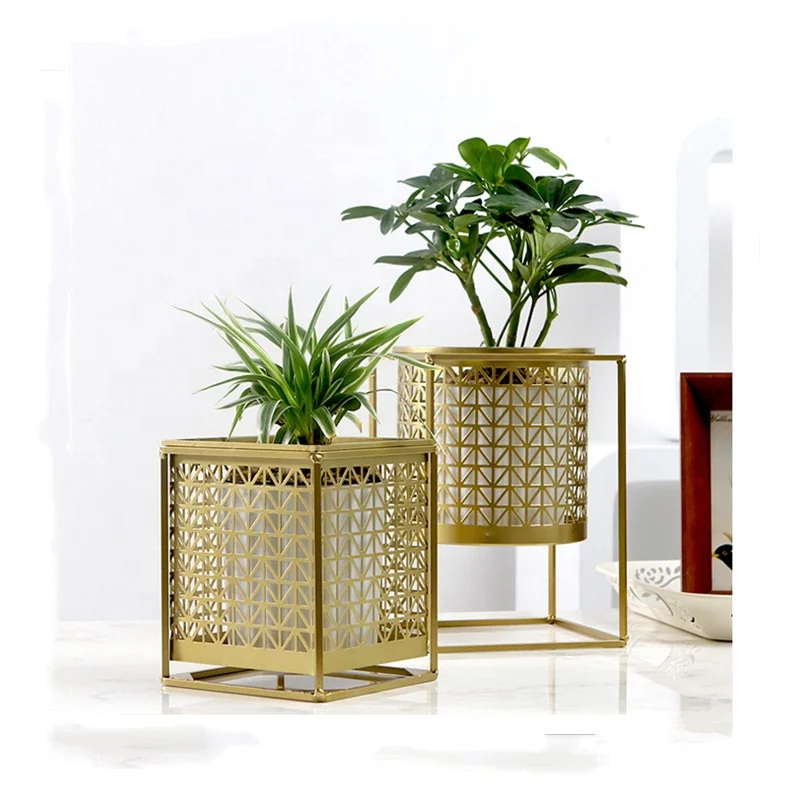 Creative Black Gold indoor garden square Table decorative Metal Flower pots and planters  metal stand planter