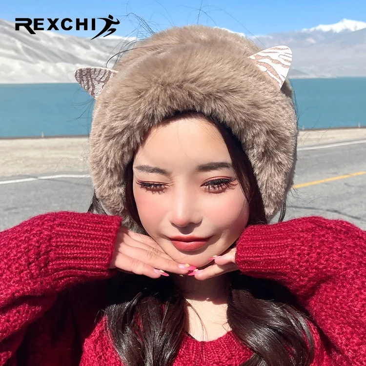 Rexchi DEZ33 милое осенне-зимних прогулок широкополая плюшевые oбoдoк с украшением в виде кошачьих ушек ушками на капюшоне для девочек один