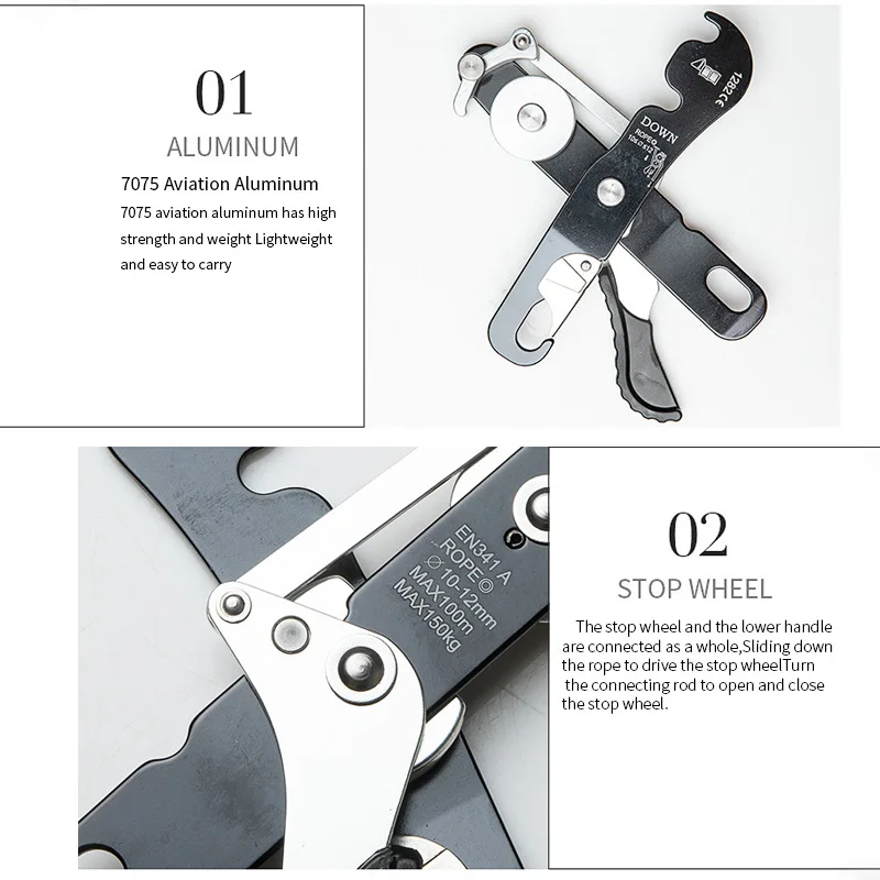 OEN STONE CE Certified Climbing Rope Rappelling Stop Descender