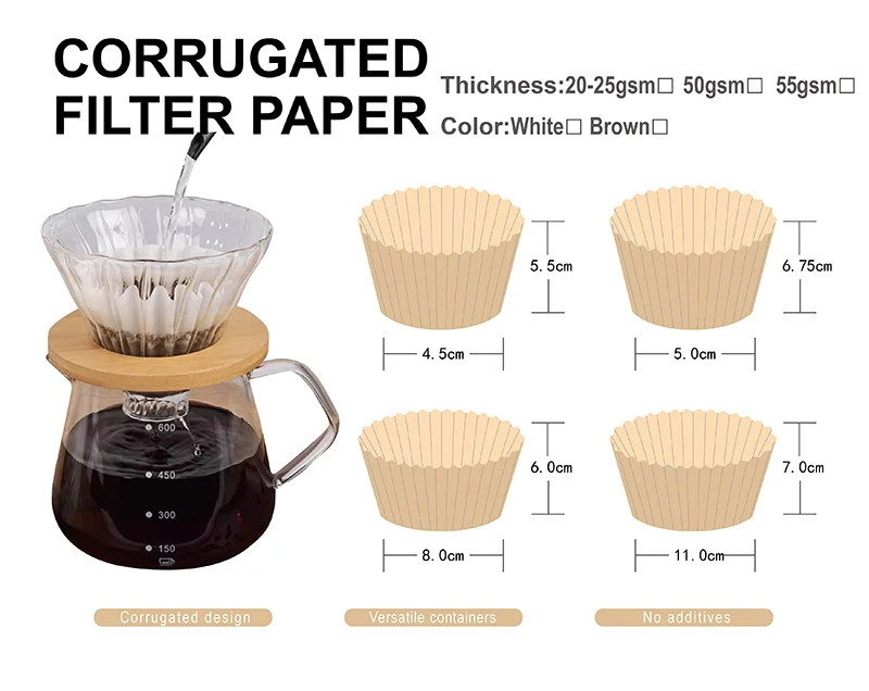 Coffee Filter Paper Bag White Brown Color Size Customized Corrugated Hang an Ear Round V Filter paper