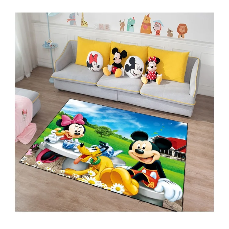 Anti slip printed crystal diamond velvet polyester cartoon mickey mouse children carpet rug for kids room living room