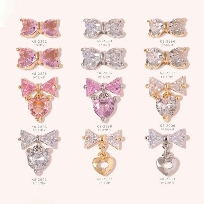 Top Quality Colorful 3D Bow Nail Art Charms Rhinestones Shiny Metal Zircon Nail Design for DIY Salon Manicure Deco Jewelry Craft