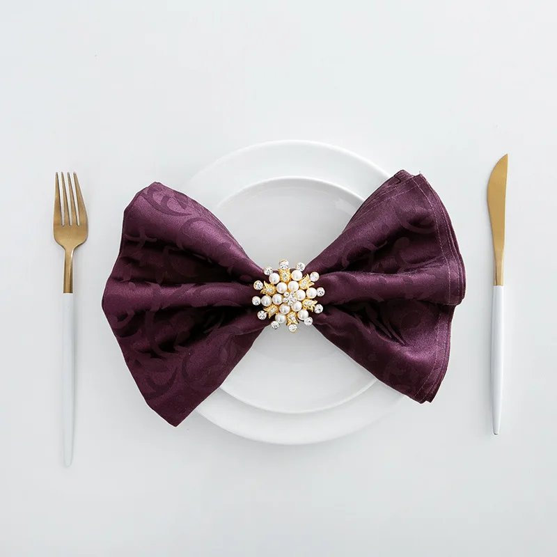 Wholesale  jacquard custom printed linen napkins thick yarn-dyed luxury european satin napkins for wedding