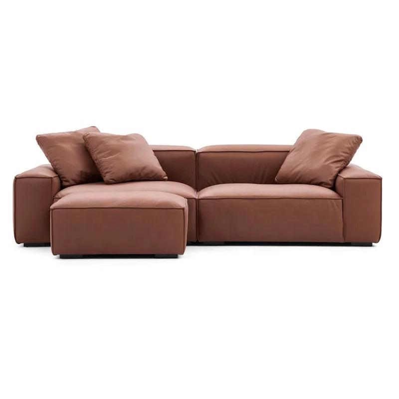 Современный широкий секционный диван большой L-образный модульный с оттоманкой кожаные любовные сиденья для гостиной