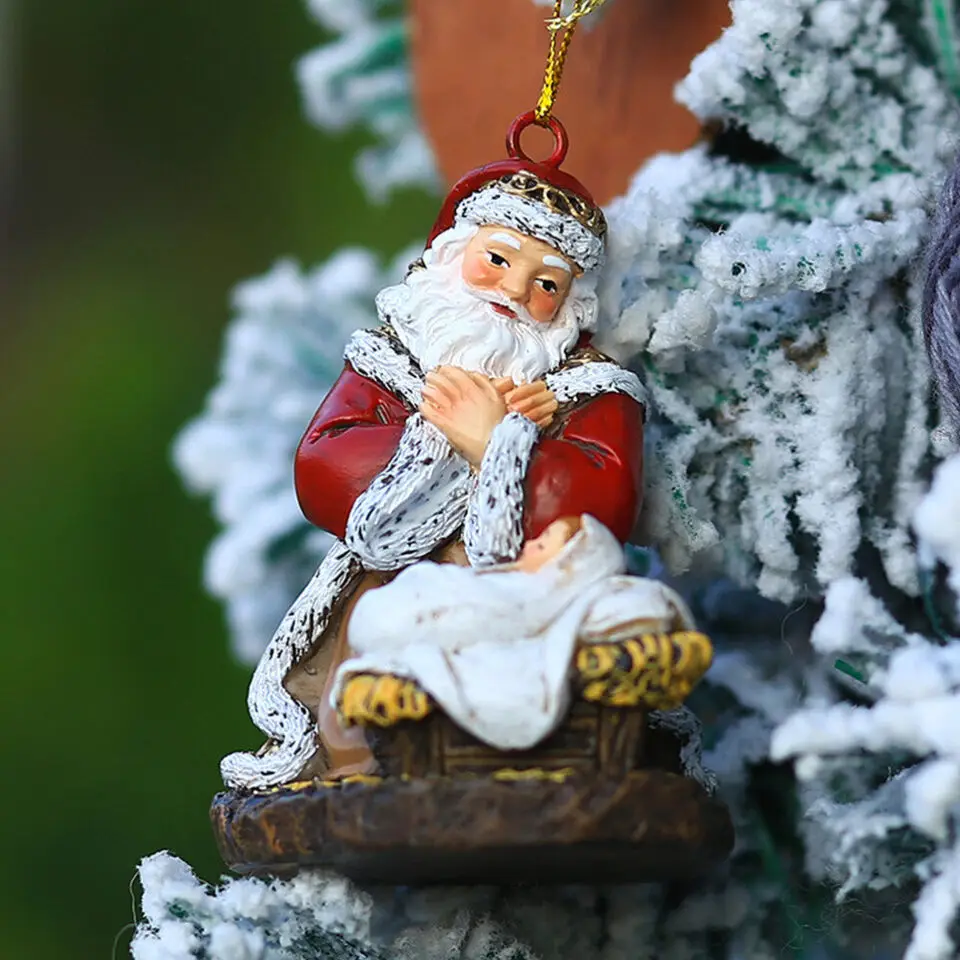 Interior Outdoor House Christmas Tree Hanging Ornament Vintage Red Coat Santa Adornment Resin New Statues Sculptures Decoration