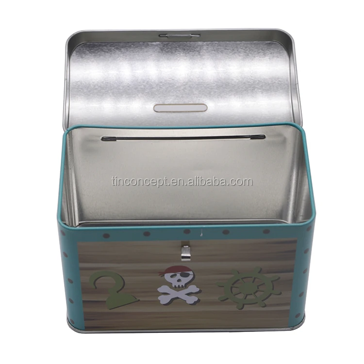 Irregularly Shaped Durable Hinged Lid Money Tin Coin Bank For Gift
