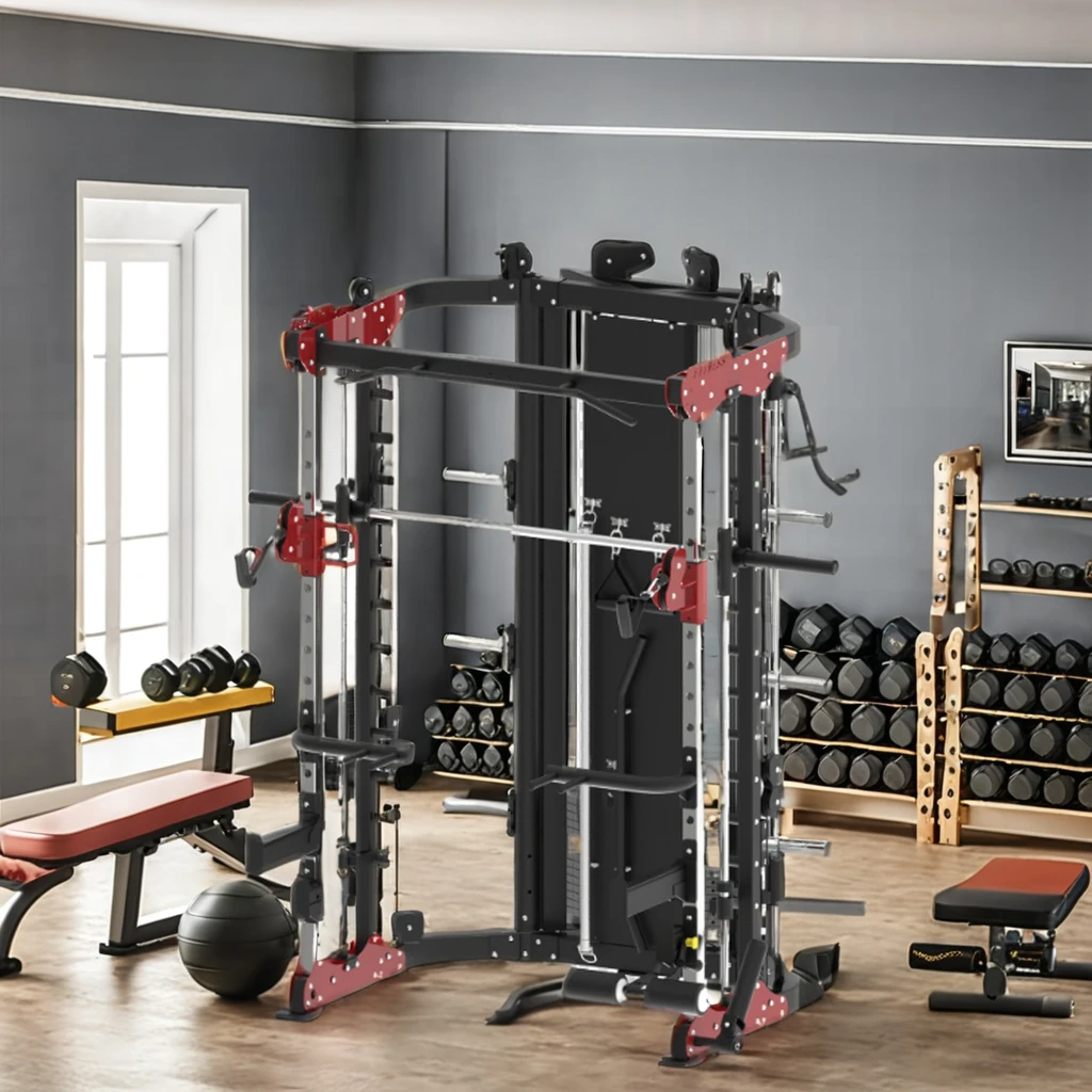 MS Multifunctional Power Cage Squat Rack   Gym Smith Machine with for Weight Lifting Training