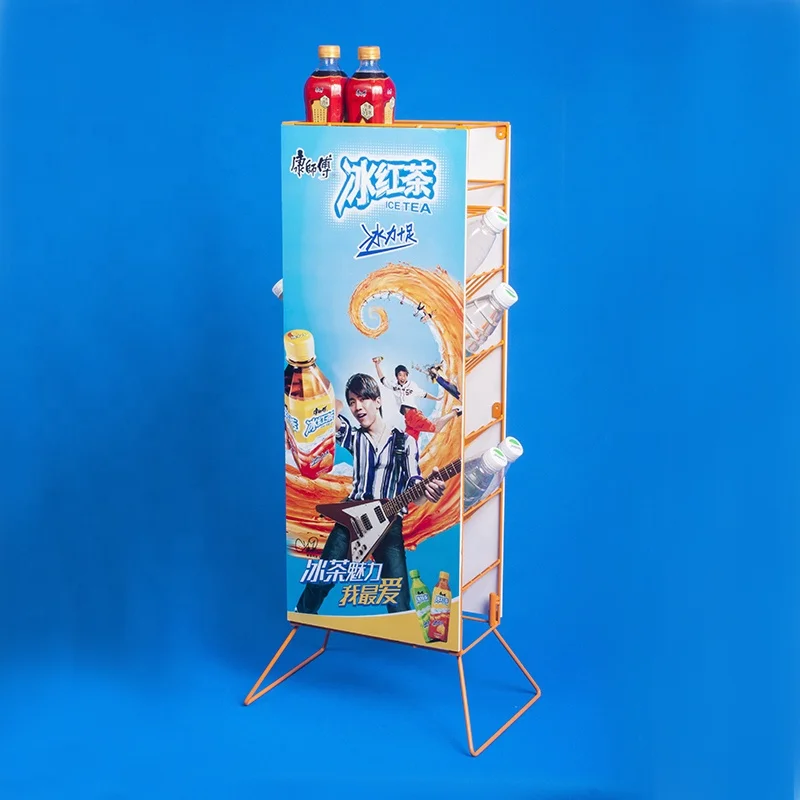 grocery store hot sales multi layer steel wire frame rack  floor snack food display stand with logo header