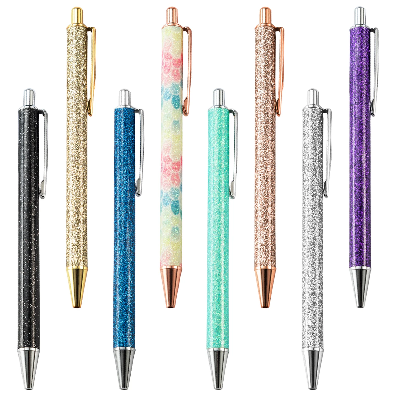 Ballpoint Pens Metal Retractable fancy pink Pen Black Ink Glitter Rose Gold Click custom cute Pens with logo for School