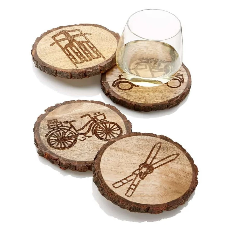 Best Price Eco-Friendly Engraved Bamboo Coaster Natural Wood Tea Cup Mat with Leaf Laser Design with Baikal