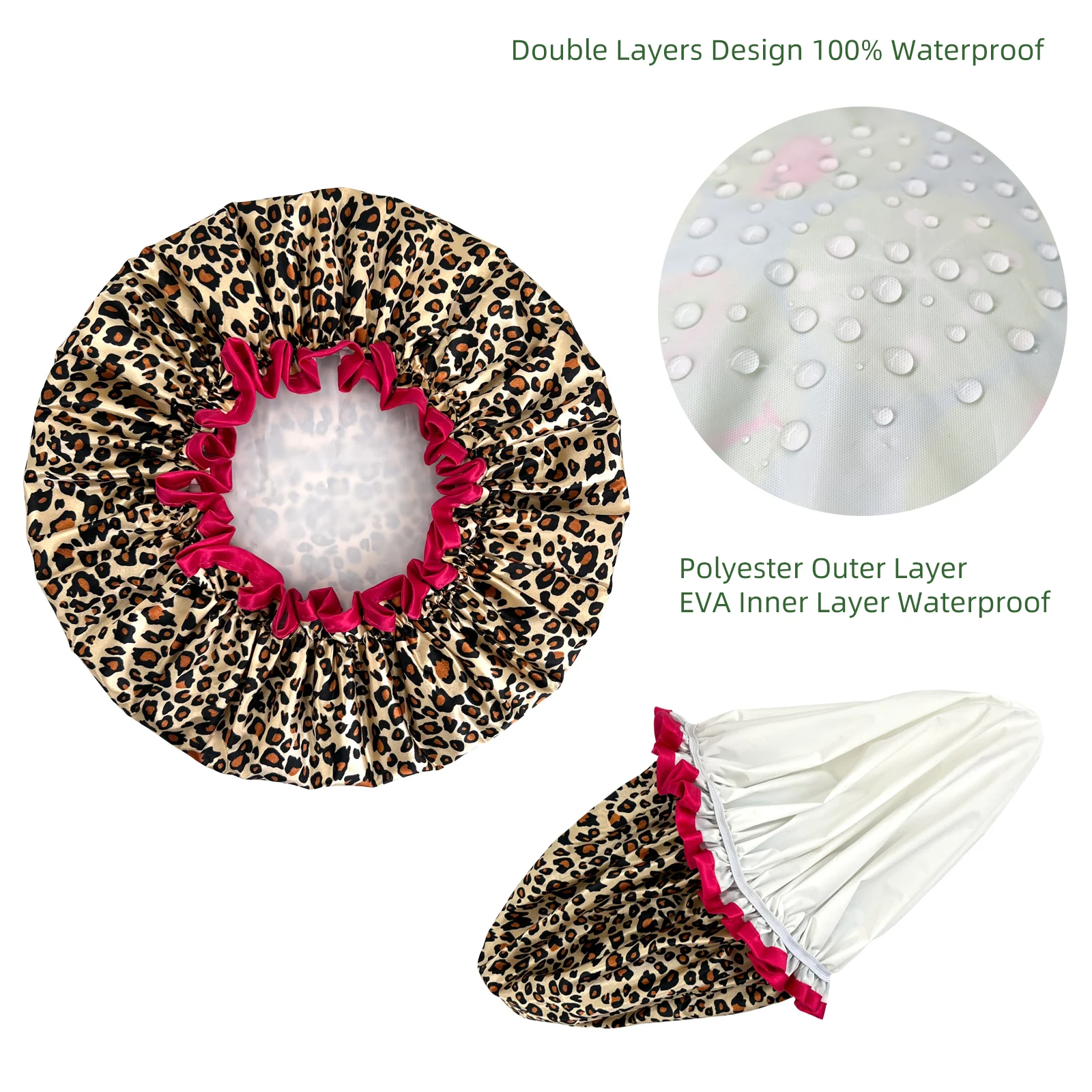 Double Layer Satin shower caps Fabric Waterproof Reusable Shower Caps for Bathing
