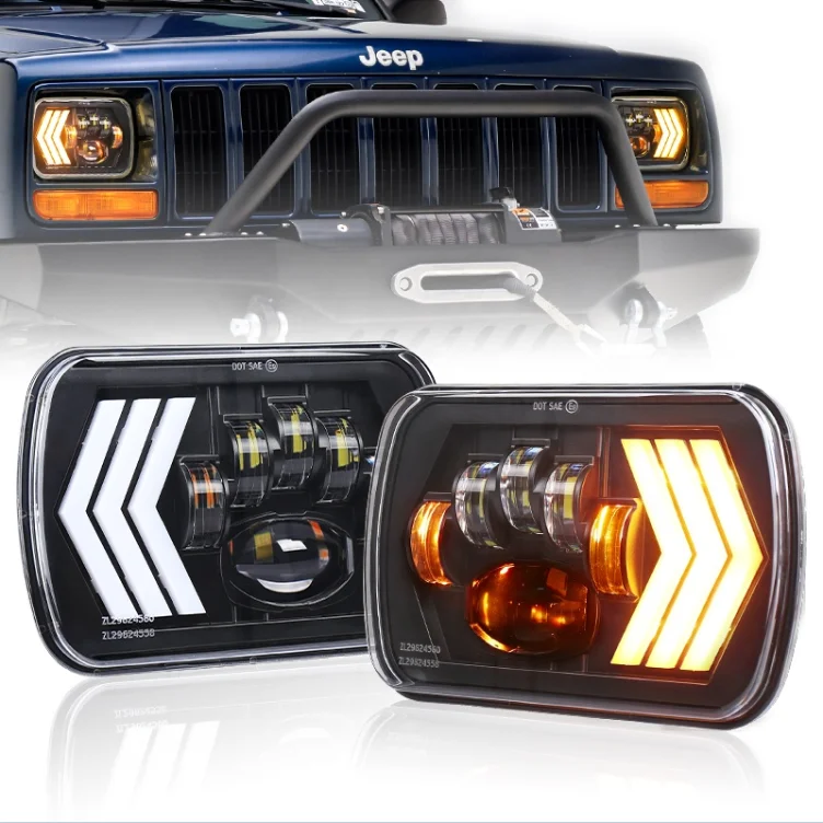 ACTEAM splendor 5x7 inch square off road DRL amber turn signals 6x4 led headlight with drl yellow led