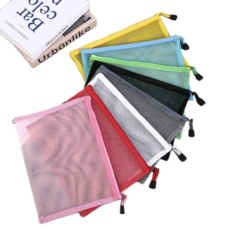 Office Supplies Stationery Wholesale File Storage Bags Nylon Mesh Bag Zipper Pouch Document Bag