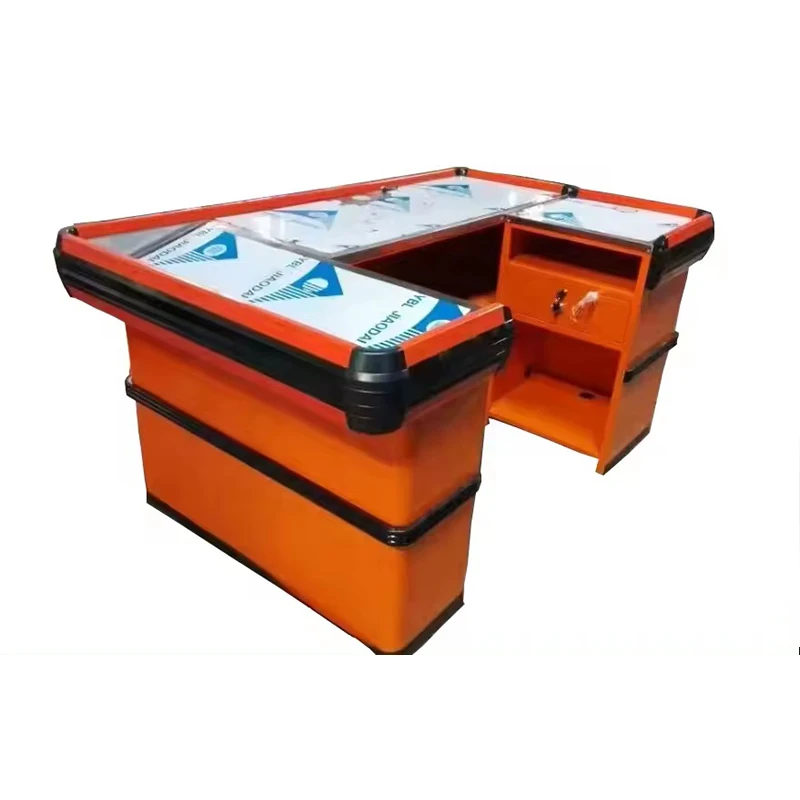 Hot selling Supermarket store knock-down checkout cashier counter Electric conveyor belt