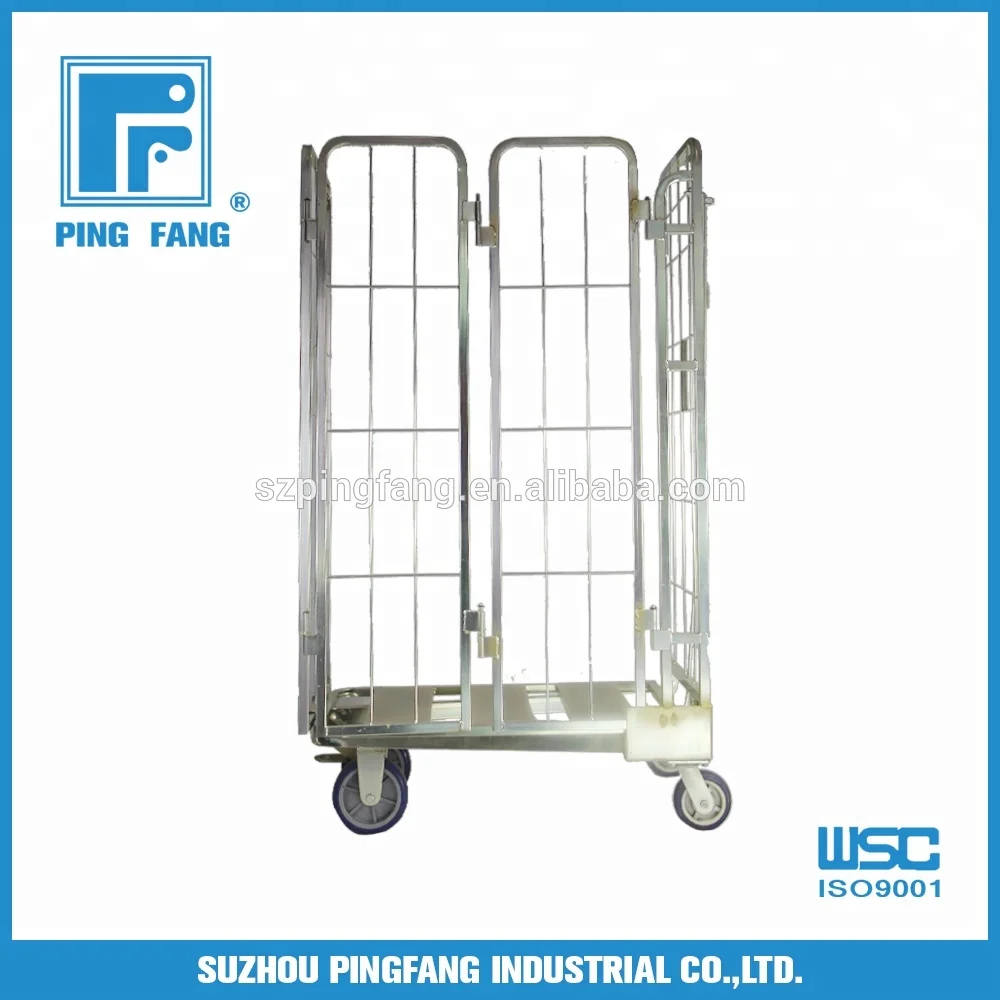 Foldable Steel Wire Mesh Material Warehouse Used Roll off Container Cage Trolley warehouse roll cages storage cart
