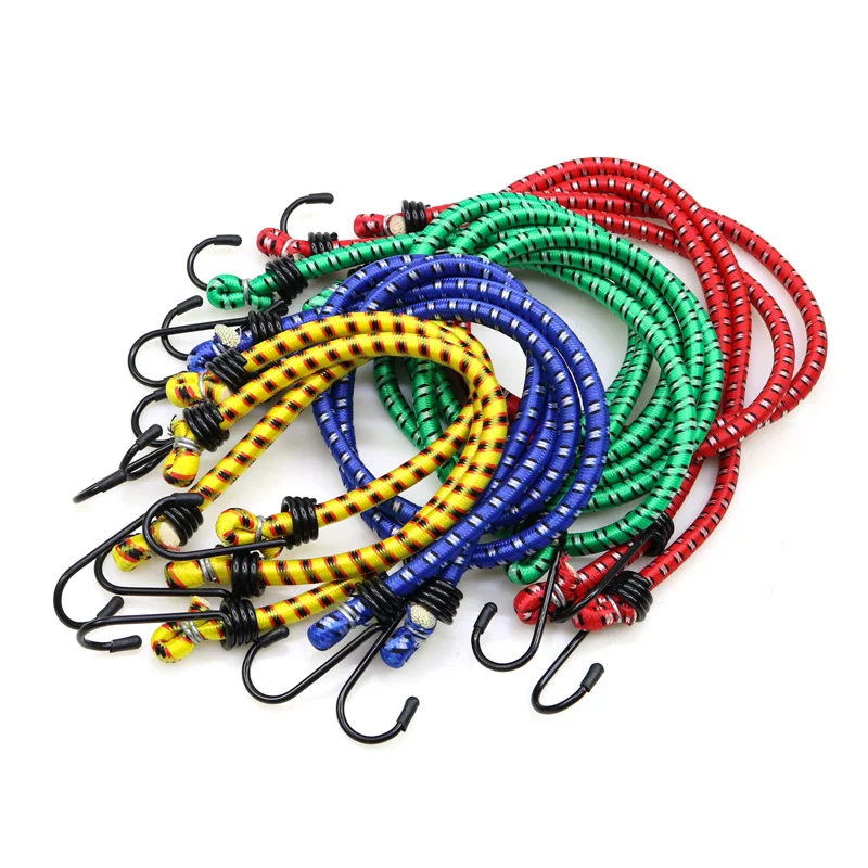 Luggage Rope Bicycle Elastic Rope Strap rubber bungee cords  colourful elastic shock rope rubber with Metal Hook