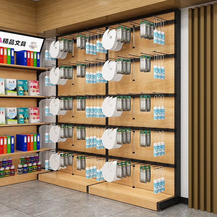 High Quality Beautiful Shelf Wood Floor Display Racks Supermarket Shelves Metal With 30 Hooks