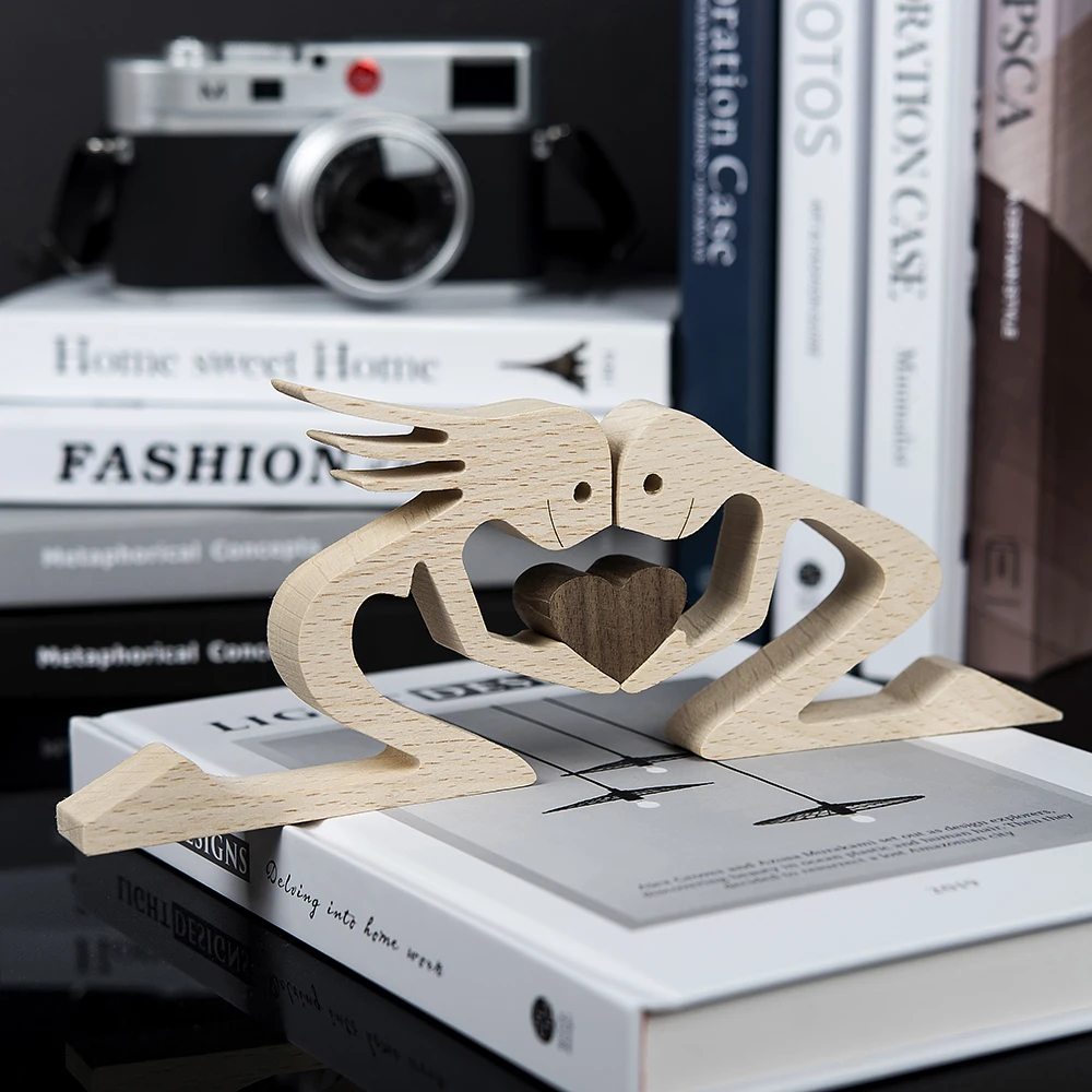 
WOODME Men Statue Women Carving Miniature Home Decoration Crafts Office Table Ornament Wood Dog Figurines 