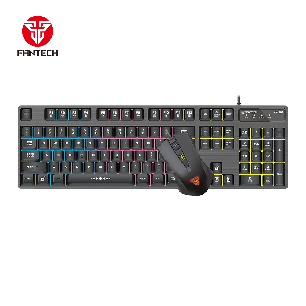 Новейшая Проводная игровая клавиатура и мышь в наличии KX302 Fantech с программным обеспечением для компьютерных игр Pro style