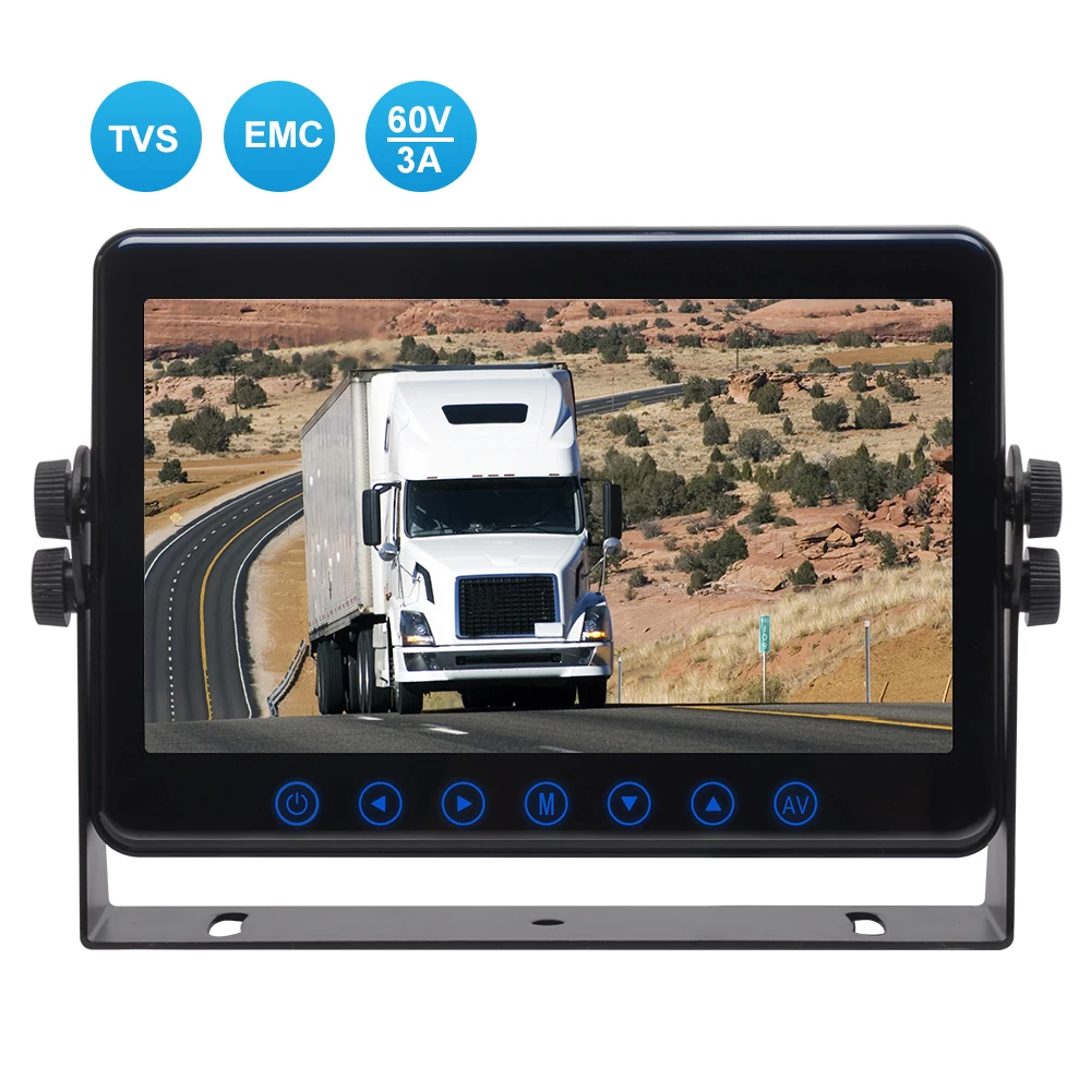 PJAUTO 7 Inch AHD Heavy Duty Monitor Rear View Touch Button Monitor Full Glass Surface Van RV Bus Monitor
