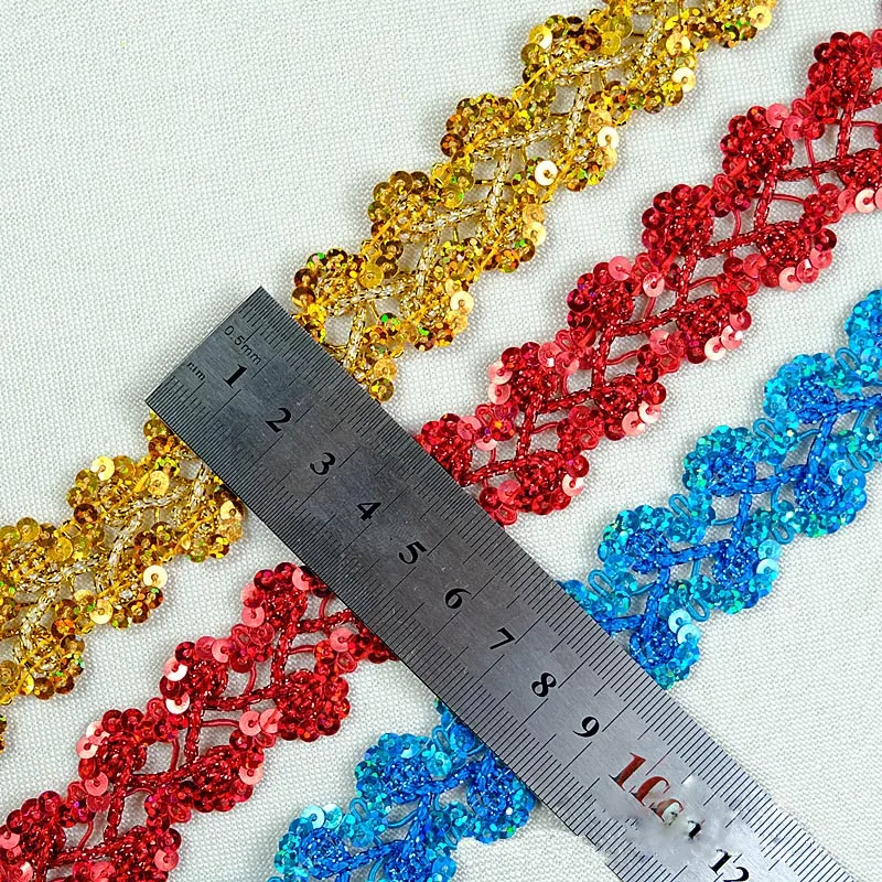 3cm 13m Diy Polyester Sewing Trimming Lace Ribbon Christmas Costume Red Green Blue Sequined Metallic Tatting Braided Lace Trim