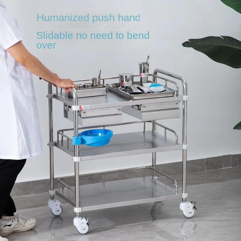 Wholesale stainless steel  instrument trolley assembled medicine cart hospital medical trolley cart with wheel
