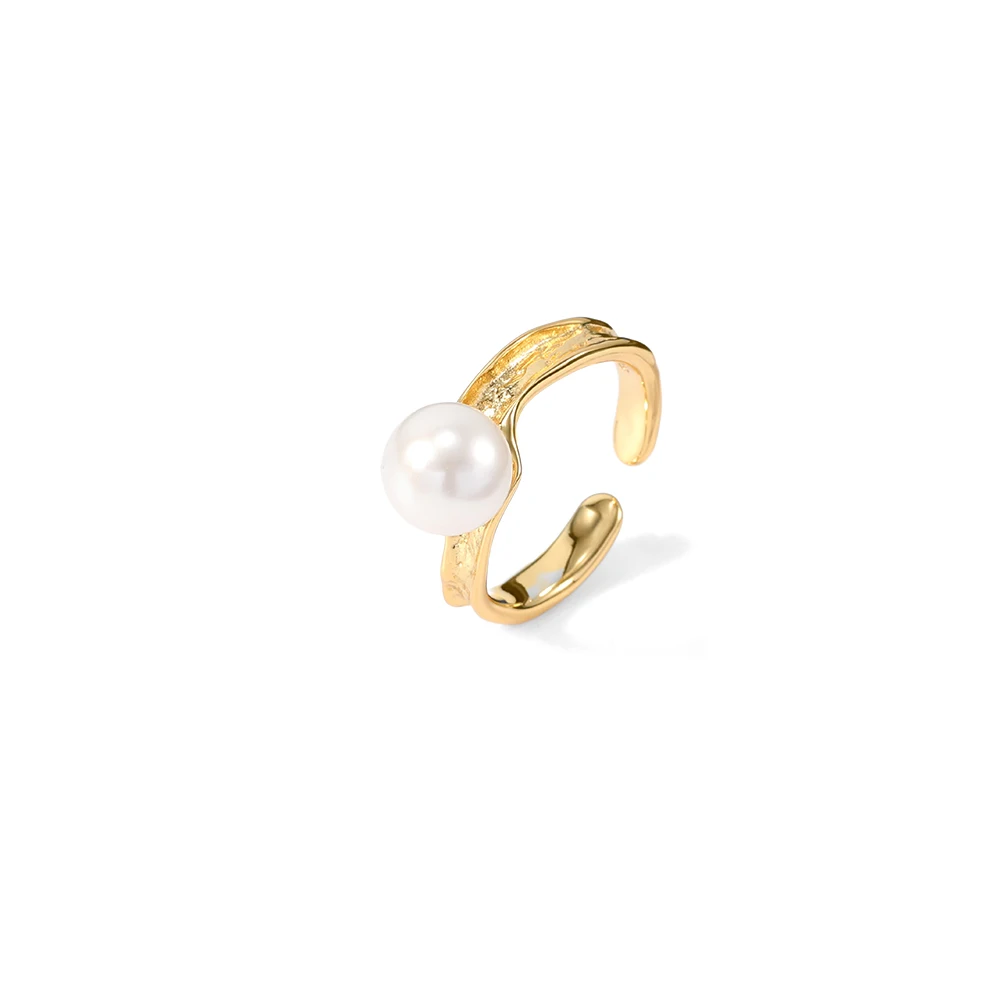 Perlas para bisuteri 925 Sterling Silver 18k Gold Plated Jewelry pearl rings jewelry women resizable for women