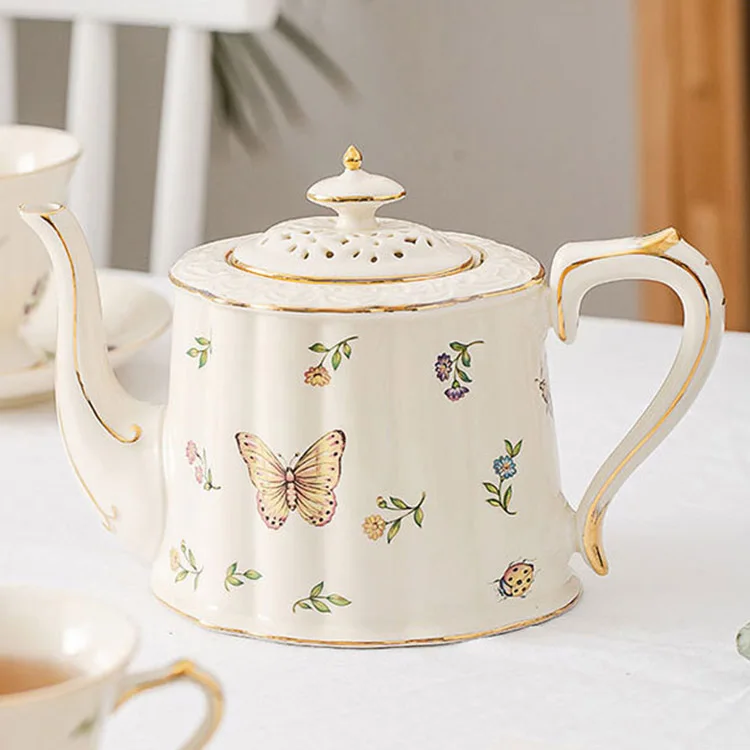 17pcs 29pcs European Luxury Gold Rim Flower Tea Cup Kettle Ceramic Porcelain Fine Bone china Coffee Tea Cup Set