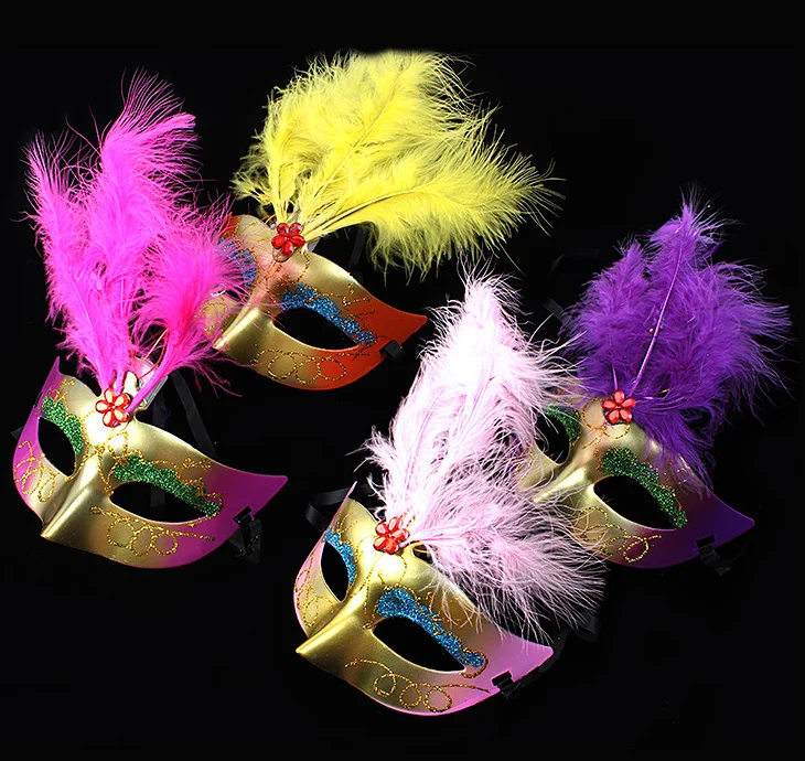 Wholesale luminous mask feather led glitter eye mask for dance party props