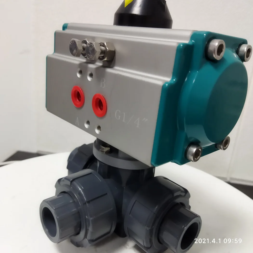 Automatic Pneumatically Operated Double Acting Pvc Double Union Ball Valve air valve three-way l t port upvc marine valves