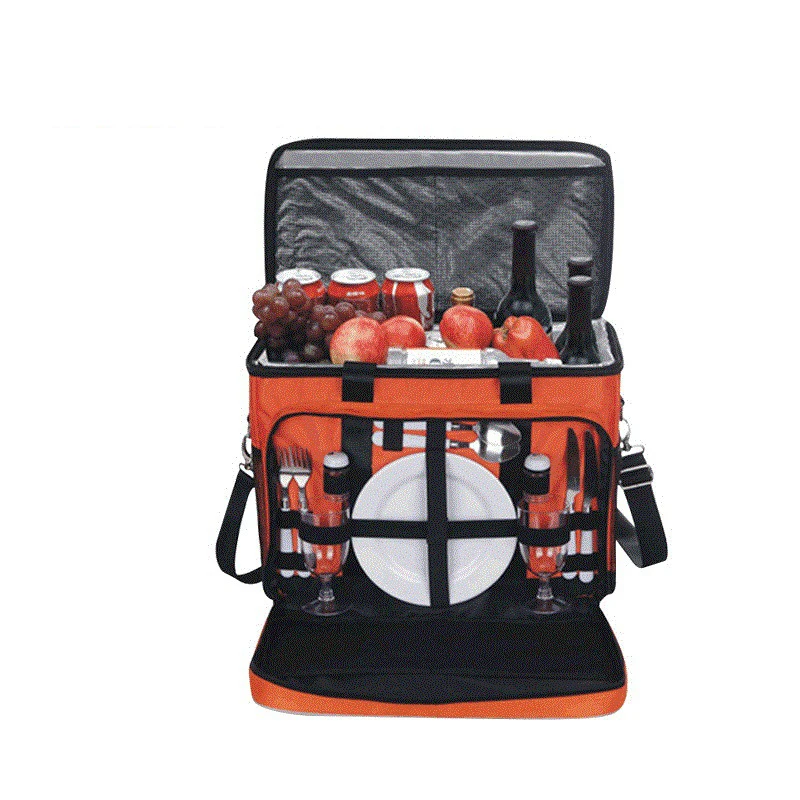 Customize waterproof beer food large insulated cooler bag outdoor camping wine dinnerware 4 persons set picnic backpack with rug