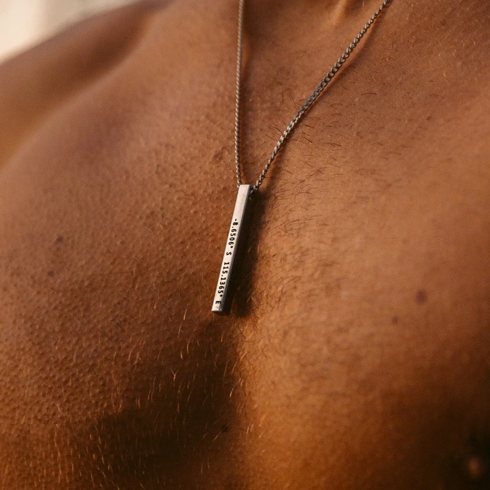 Stainless Steel Engraved 3D Bar Pendent Necklace Personalized Engrave Name Date Text  Bar Pendant Custom Necklace Men Jewelry