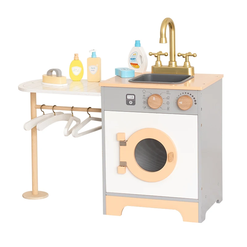 Children cookhouse kids toy white wooden washing machine cooking role play  pretend big kitchen toys