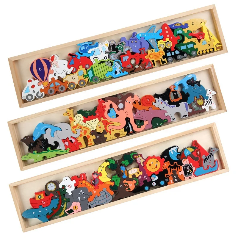 New Children DIY Cartoon Animal Jigsaw Puzzle Toy Kids 3D Creative Educational Building Blocks Montessori Wooden Stacking Toys