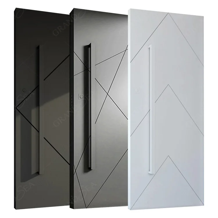 Black High Glossy High Quality Design Internal Front Exterior Main Modern Glass Metal Stainless Steel Pivot Door