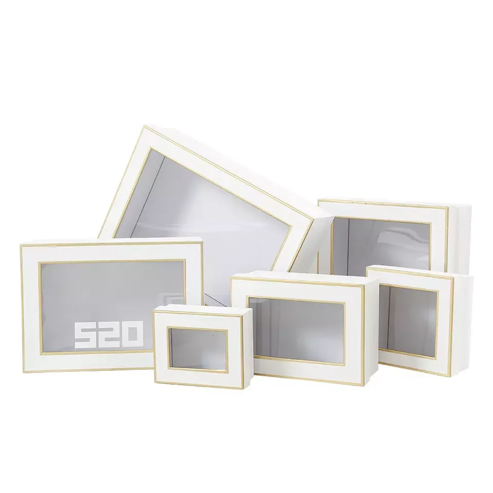 Wholesale custom luxury transparent lid and base gift cardboard box  and clear window