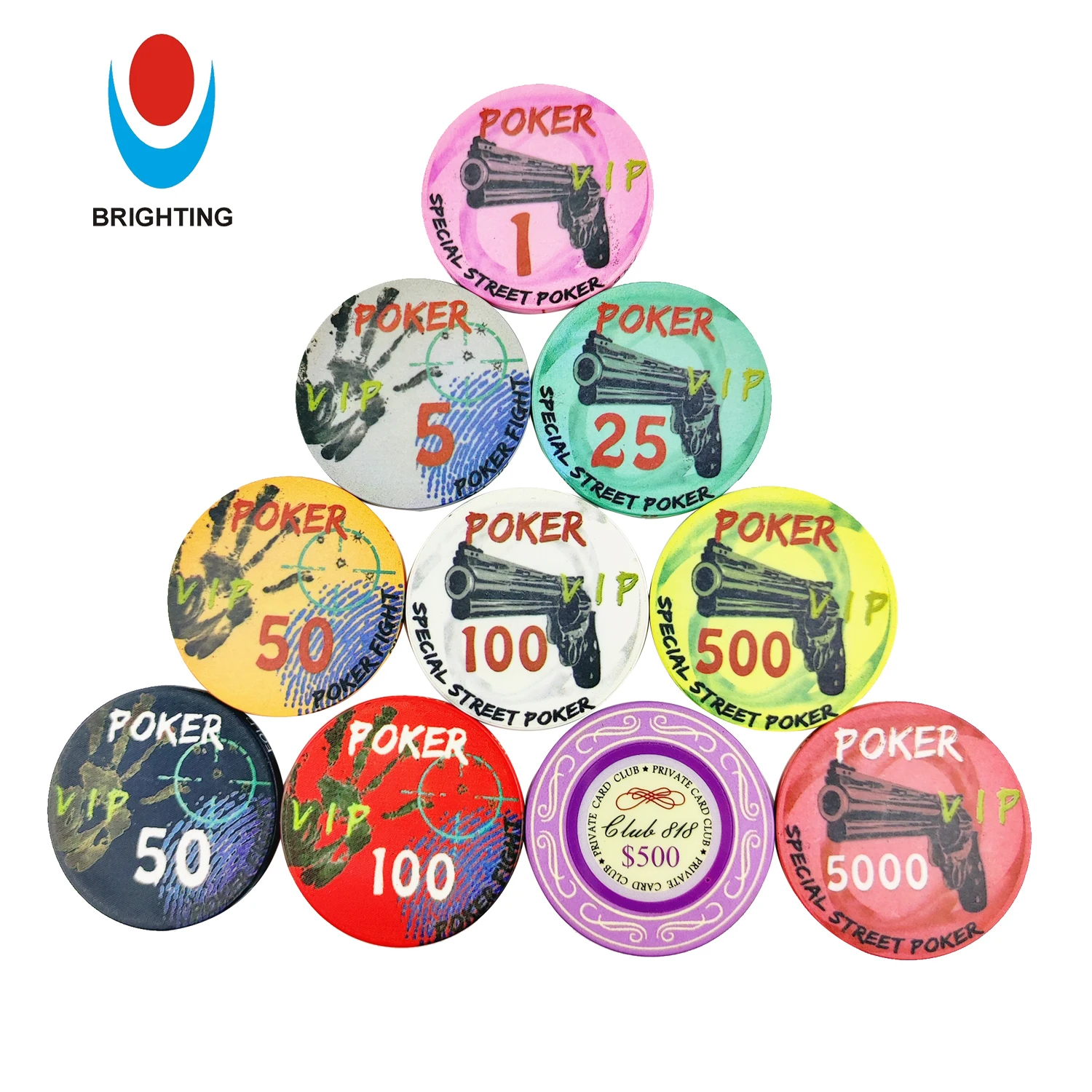Bigger 39mm 43mm 50mm Custom Ceramic Poker Chips Octagonal 45*3.3mm Print Gambling With Box Clay ABS Casino Ceramic Poker Chip