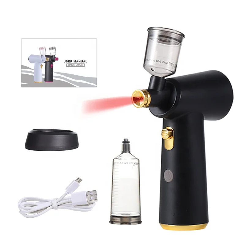 High grade cordless wireless charging 20cc 40cc skincare airbrush gun beard color airbrush kit for hairline