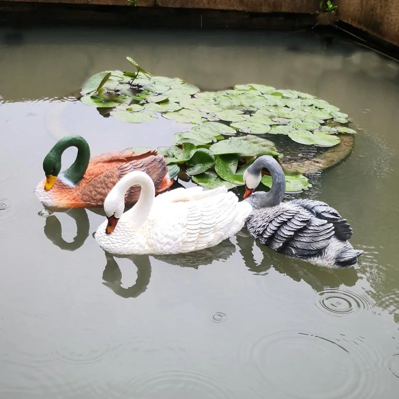 Resin White Swan Sculpture Garden Ornaments Pond Pool Decoration Swan statue floating pond decoration