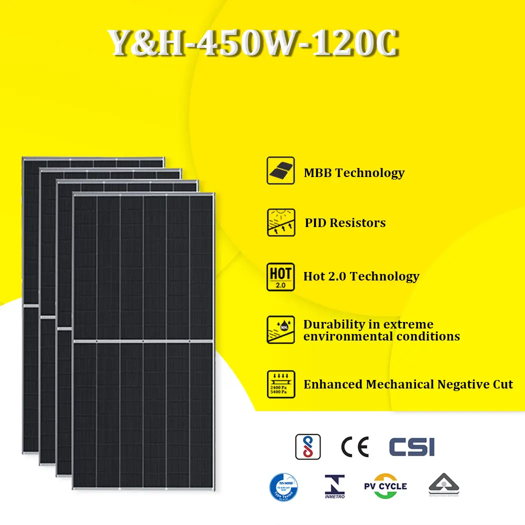Y & H 450 Ватт полуразрезанные моноэлементы 120 солнечных батарей для домашнего использования PV-модуль