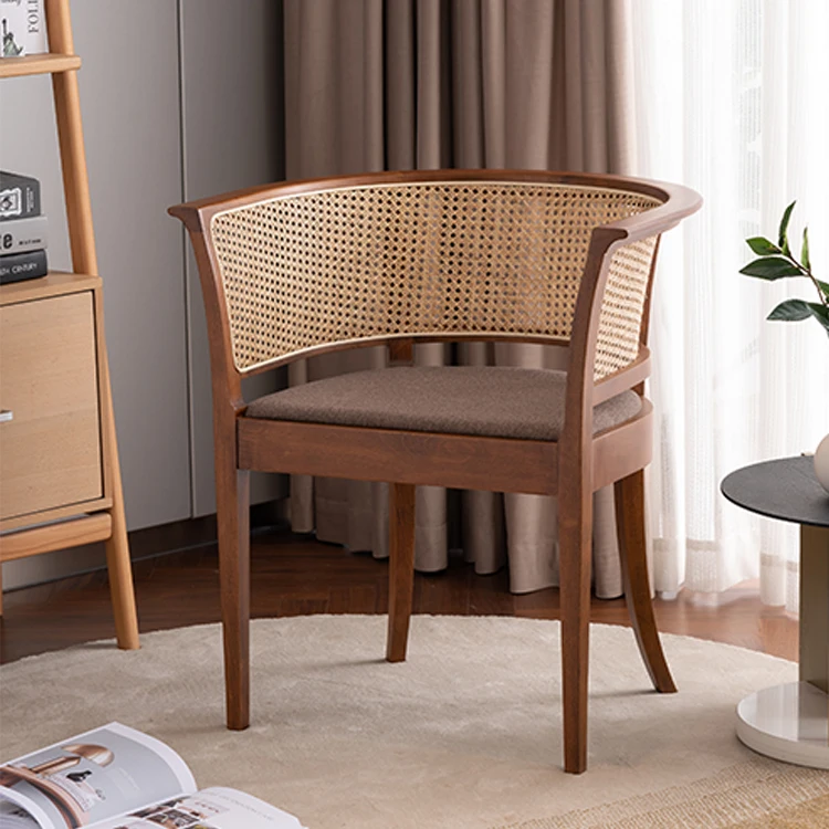 Modern Home Coffee Cane Rattan Office Chair Design Tea Room Solid Wood Rattan Wicker Dining Chair For Restaurant Dc-1569